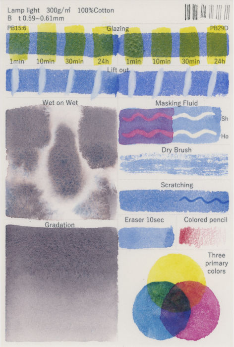 ランプライト水彩紙　裏面　様々な技法試し
