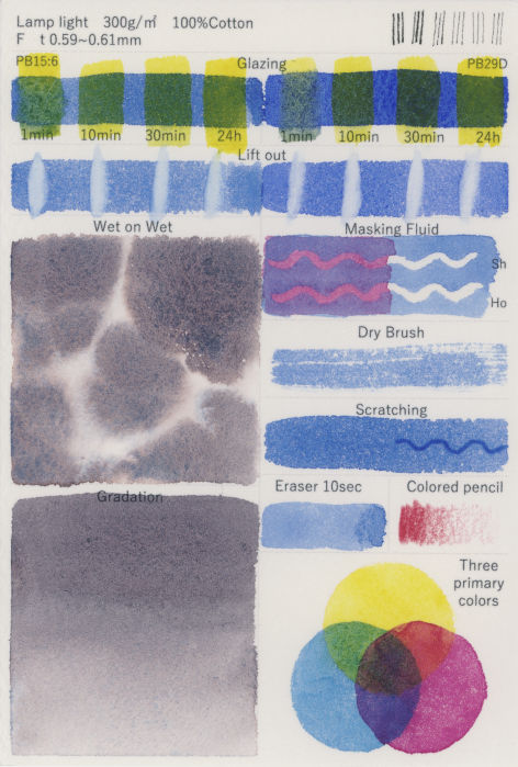 ランプライト水彩紙　表面　様々な技法試し